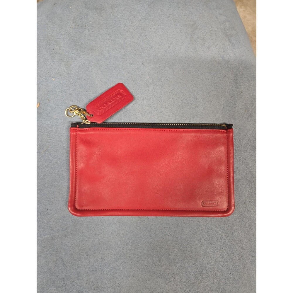 Mint Vintage 80s 90s Coach 7170 Red Leather Skinny Case Make Up Kit Cosmetic Zip